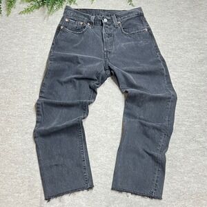 Levis 501 Original Fit‎ Straight Leg Jeans Faded Black Raw Hem W26 EUC Classic